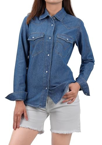 DISC Denim Shirt Women - Western Jean Blouse for Women Denim | [692826364] Light Blue, L | Amazon (US)