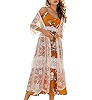 Women's Floral Crochet Lace Beach Swimsuit Cover Ups Long Vintage Kimono Cardigan Duster Summer a... | Amazon (US)
