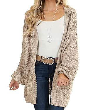 Maroway Womens Cardigan Solid Color Long Sleeve Open Front Chunky Knit Sweater Outwear | Amazon (US)