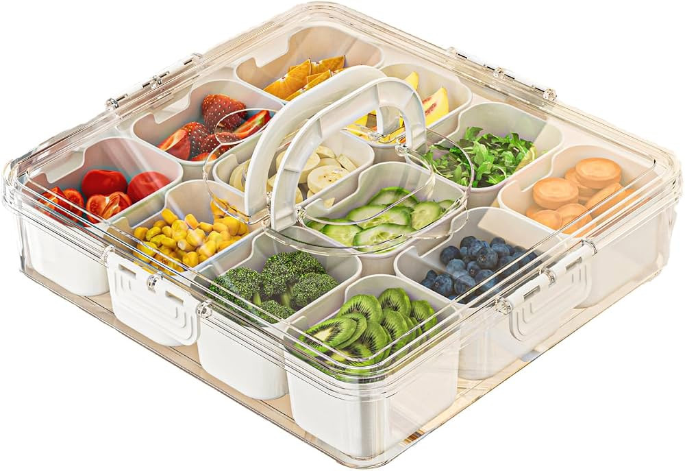 Divided Serving Tray with Lid and Handle,Portable Snackle Box,12 Compartment Snack Platters, Char... | Amazon (US)