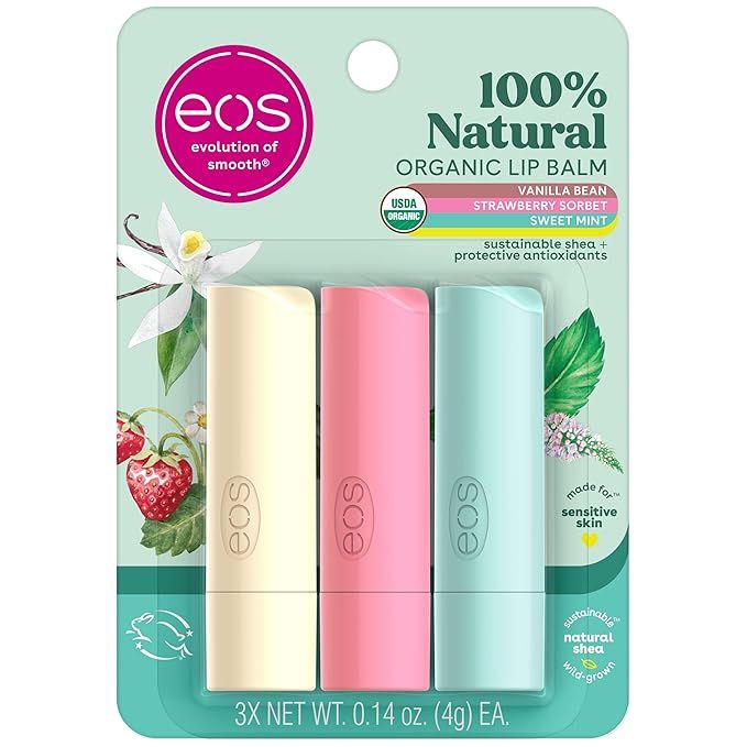 eos 100% Natural & Organic Lip Balm Trio- Vanilla Bean, Sweet Mint, & Strawberry Sorbet, Made for... | Amazon (US)