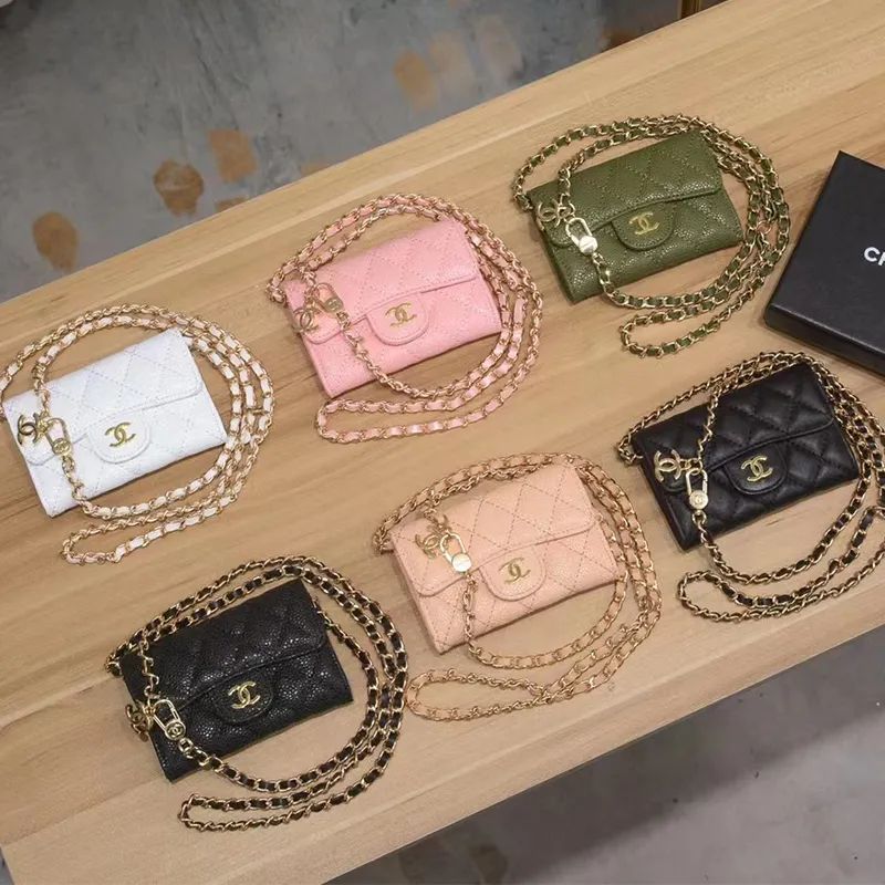 Dupe Cha-nel Purse With Chain Women Crossbody Card Bag lychee/plain Styles With Box | DHGate
