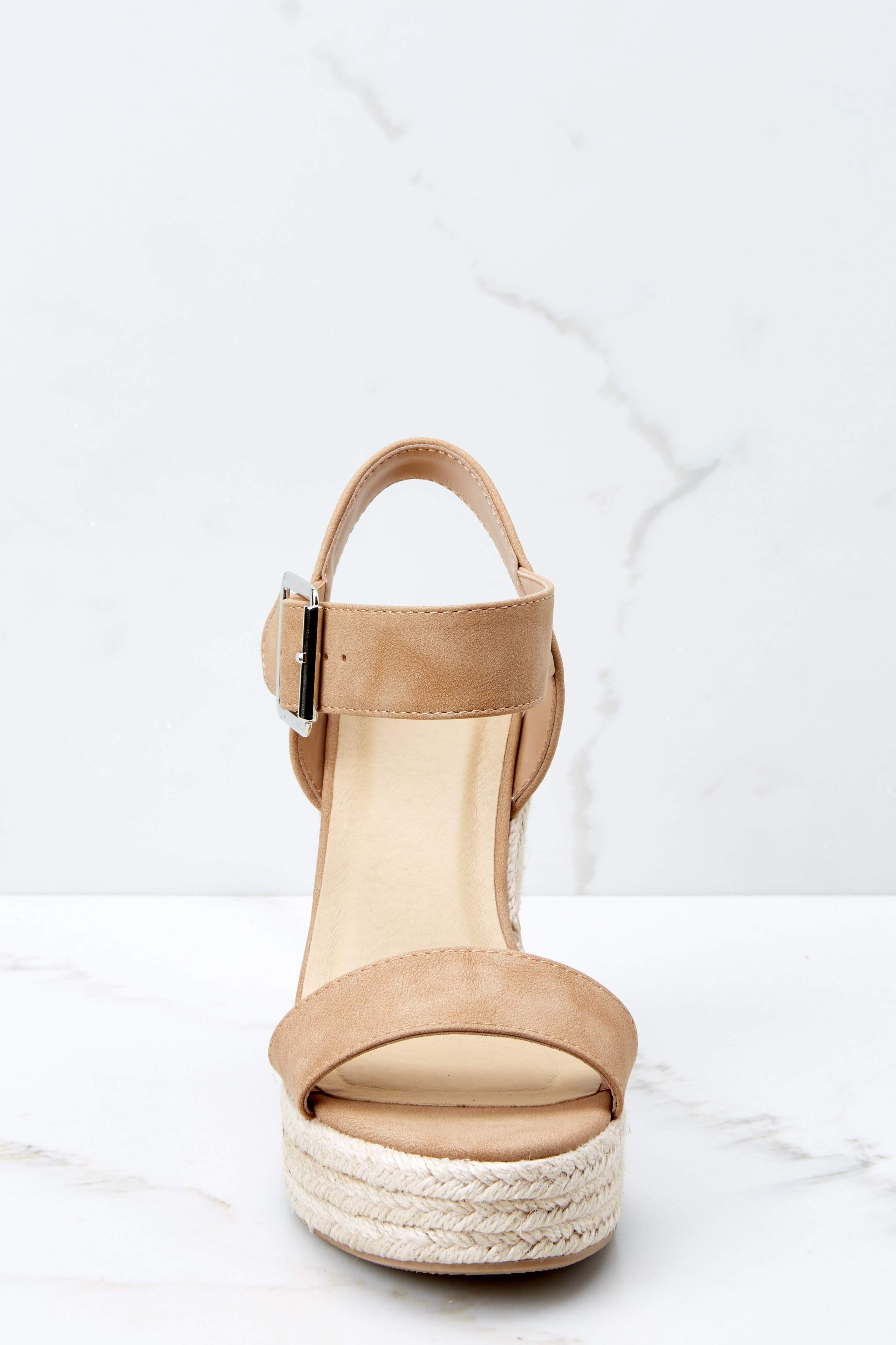 Teetering In The Unknown Beige Platform Wedges | Red Dress 