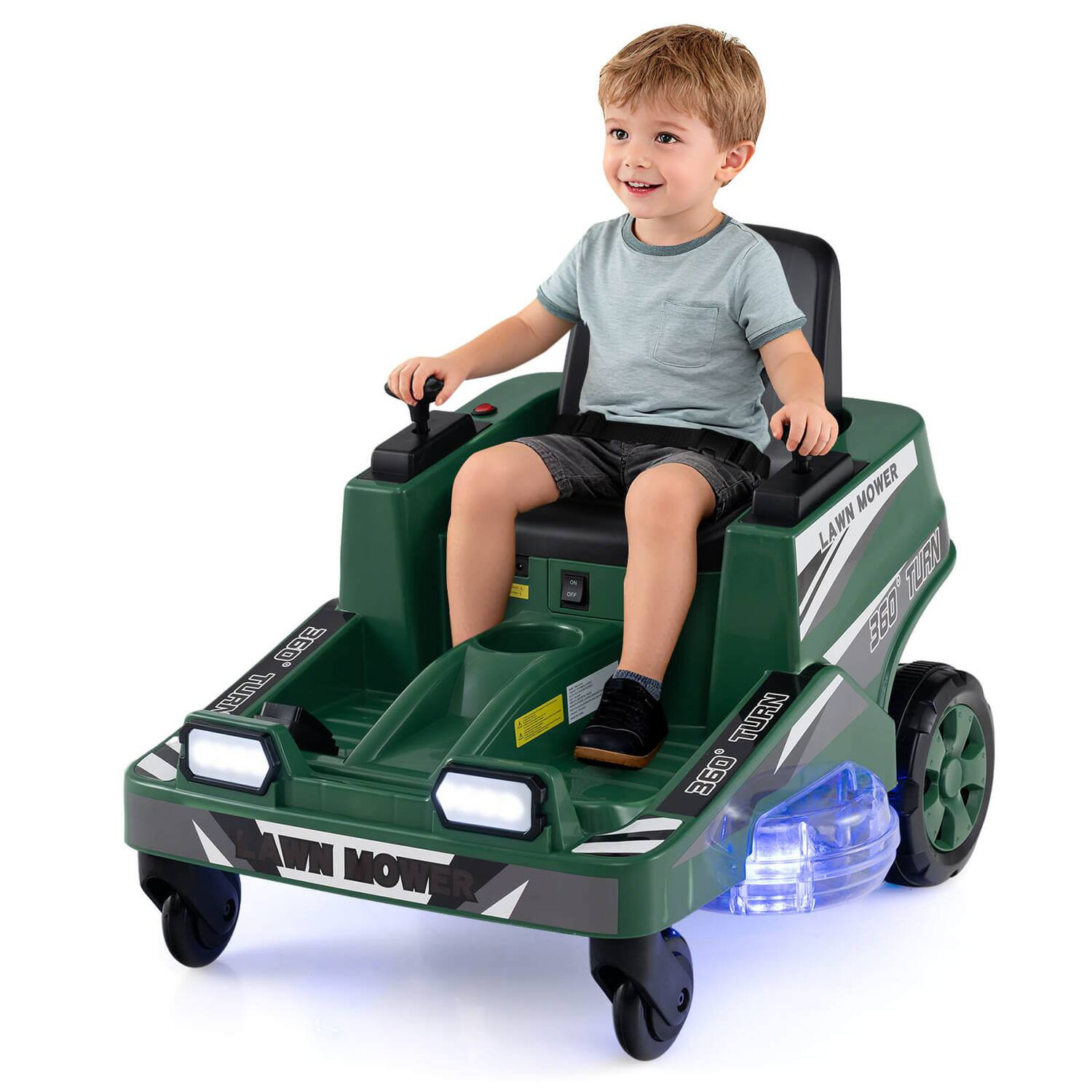 Costway - 12V Ride on Lawn Mower with Dual Control Sticks LED Lights Twist Turn for Aged 3-8 - Green | Best Buy U.S.