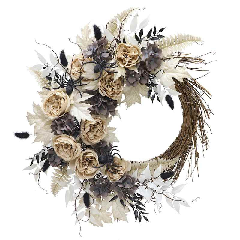 Black Rose & Spider Web Wreath, 24" | At Home