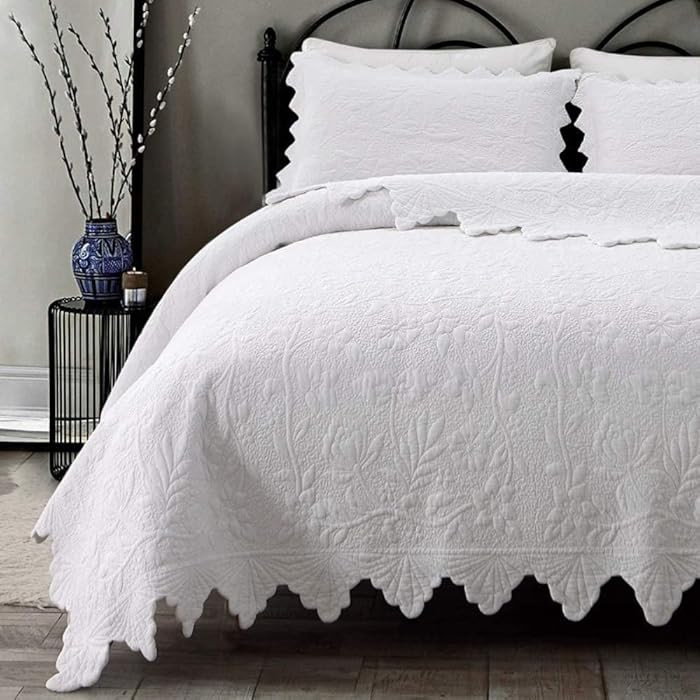 Brandream White Quilts Set Queen Size Bedspreads Farmhouse Bedding 100% Cotton Quilted Bedspreads | Amazon (US)