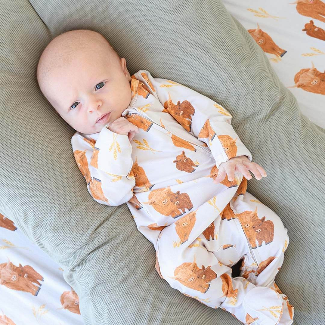 Happy Highland Cows Zipper Footie | Caden Lane