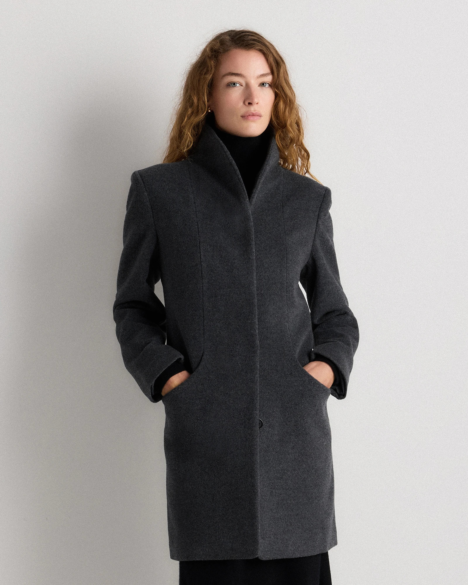 Wool Cashmere Cocoon Coat in Heather Charcoal | Quince