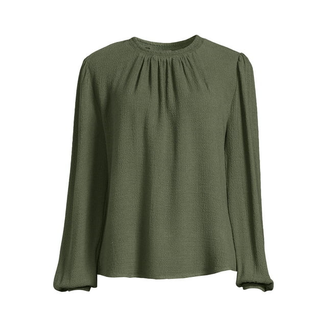 Time and Tru Women's Puff Sleeve Draped Blouse, Sizes XS-XXXL | Walmart (US)