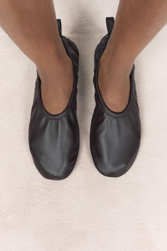 100% LEATHER BALLERINA FLATS | Zara US