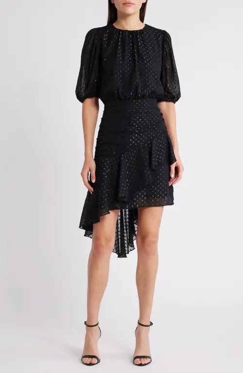 Chelsea28 Metallic Clip Dot Asymmetric Dress in Black at Nordstrom, Size Xx-Small | Nordstrom