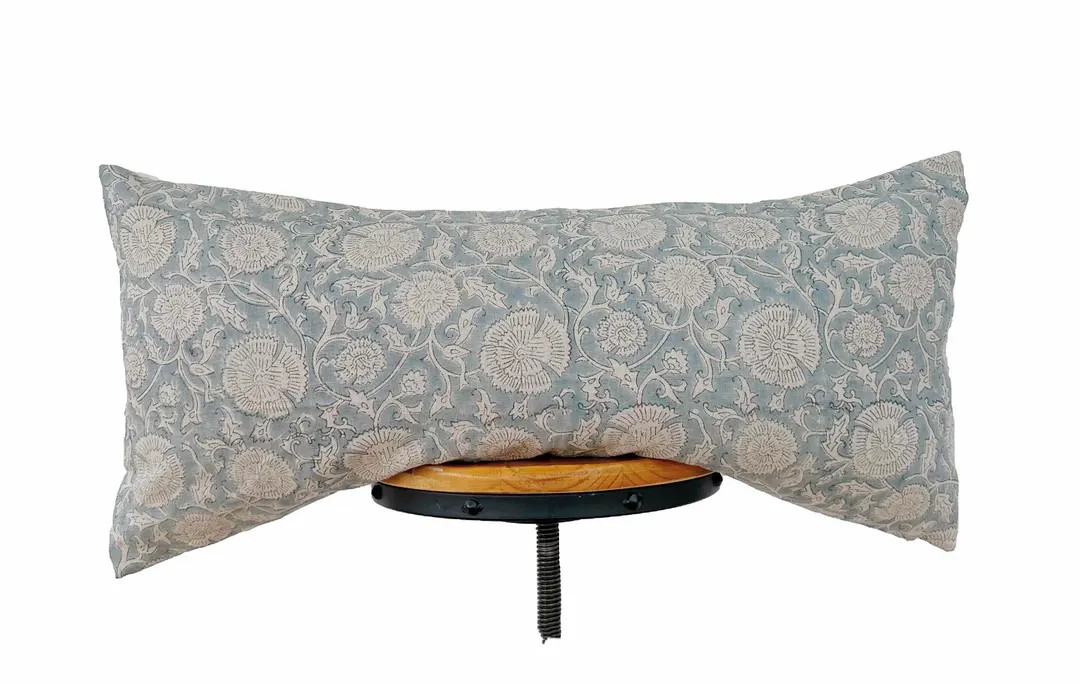 block print linen pillow cover, light blue floral pillow cover,lumbar pillow cover | Etsy (US)