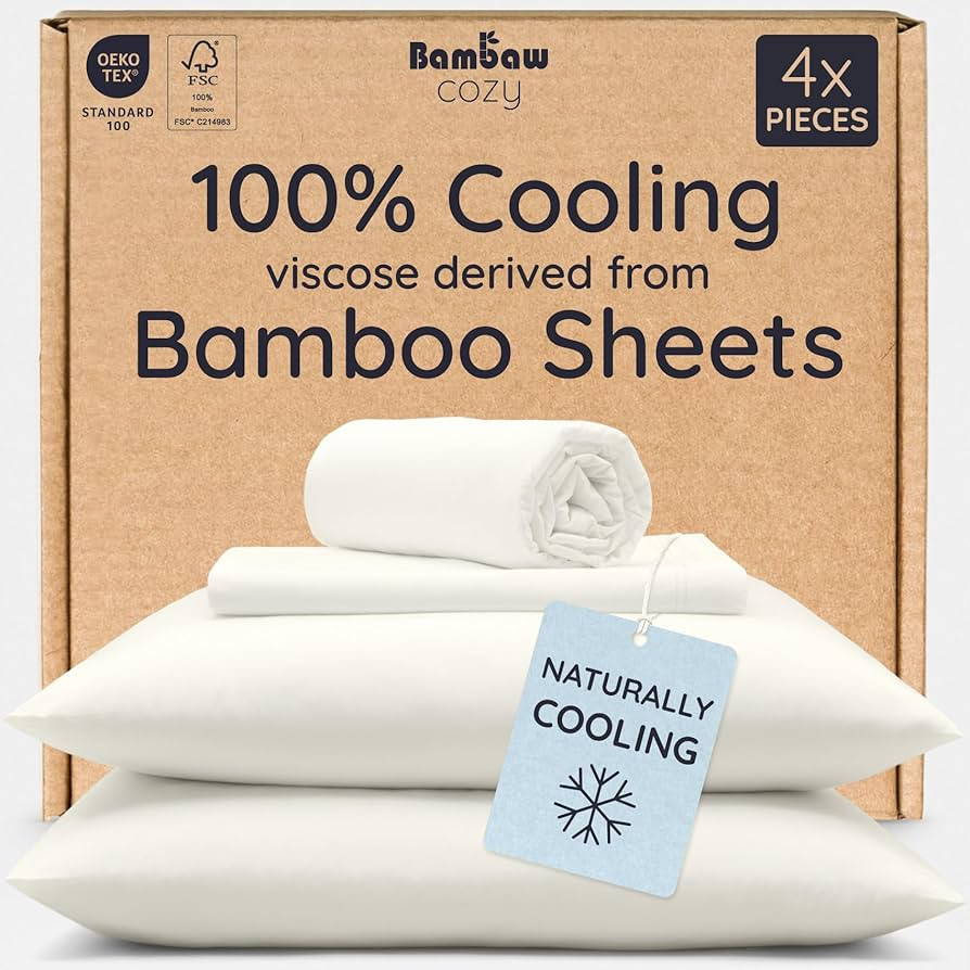 Bambaw 100% Viscose Derived from Bamboo Queen Size Sheet Set - 4pcs Cooling Sheets for Hot Sleepe... | Amazon (US)