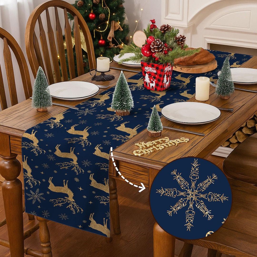Subtle F*ck Trump Xmas Reindeer Table Runner, Christmas Tree Decor Party, Autumn Kitchen Decorati... | Etsy (US)