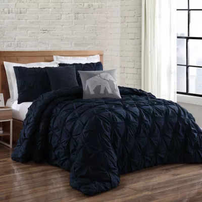 Brooklyn Loom Jackson Pleat Twin XL Comforter Set in Navy | Bed Bath & Beyond