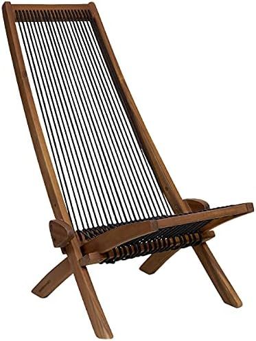 CleverMade Tamarack Folding Rope Chair - Foldable Outdoor Low Profile Wood Lounge Chair for the Pati | Amazon (US)