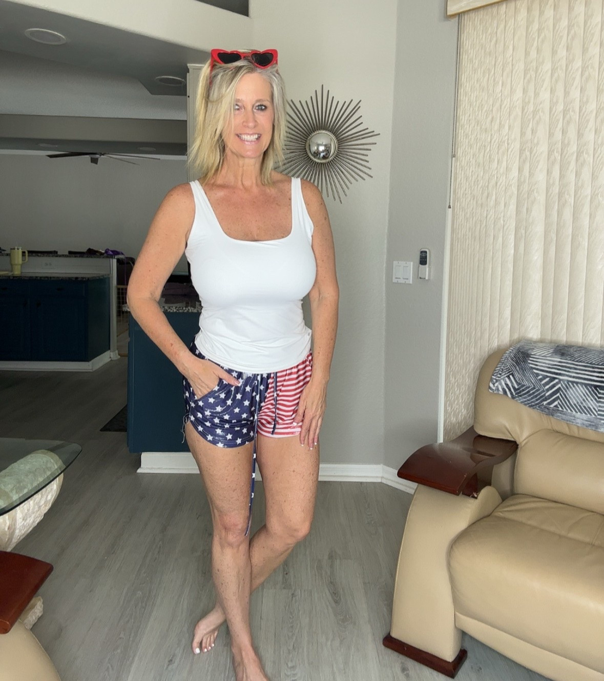 If you want a cute patriotic outfit without looking like a walking party store… this is it 🇺🇸✨ These metallic American flag shorts are lightweight, comfy, and actually flattering, paired with a simple white tank you can wear all summer long. Perfect for Memorial Day cookouts, Fourth of July parties, lake days, beach trips, or casual summer nights.

Comfortable + festive without trying too hard ❤️🤍💙

#FourthOfJulyOutfit #MemorialDayStyle #PatrioticFashion #SummerOutfitIdeas #AmericanFlagShorts #CasualSummerStyle #WomenOver40Style #FestivalStyle #BeachOutfit #July4thFashion

#LTKOver40 #LTKSeasonal #LTKootd
