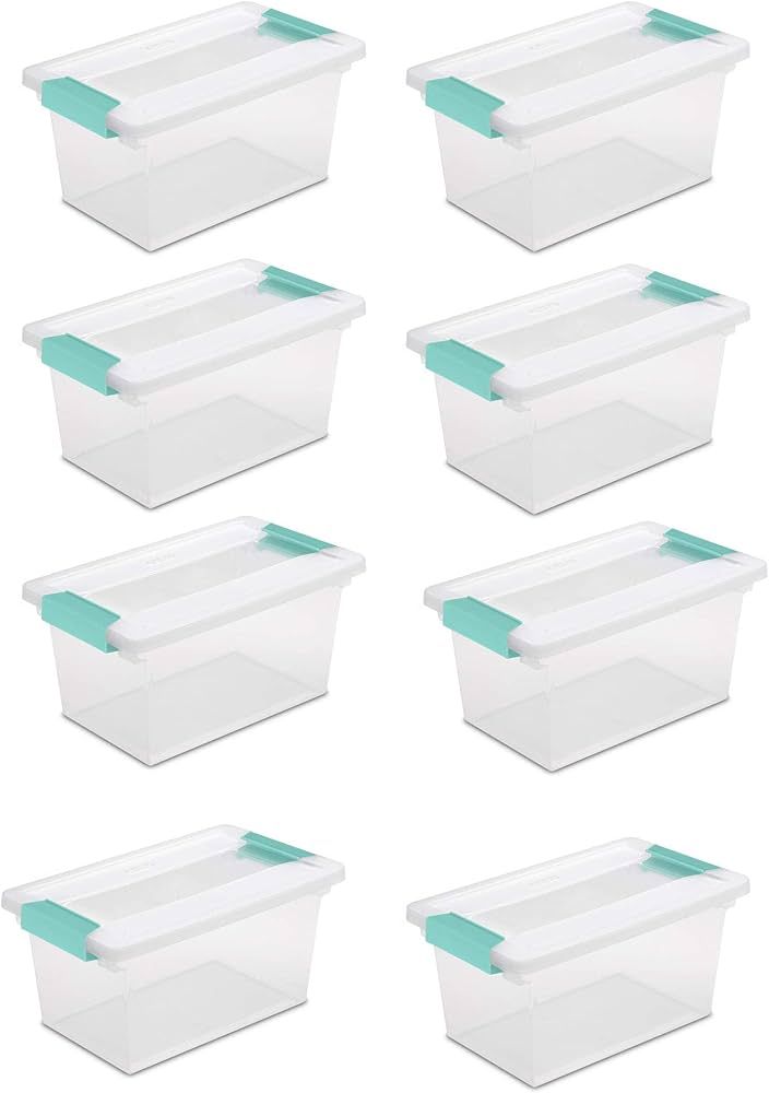 Sterilite Medium Stackable Clear Plastic Storage Tote Container with Clear Latching Lid & Green C... | Amazon (US)