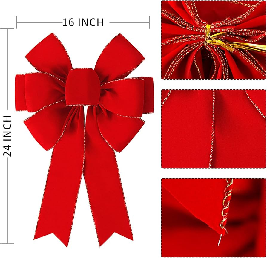 SIMISI RIBBON 2 Packs Red Christmas Bows Decorations Big Velvet Bow with Wired Gold Border for Tr... | Amazon (US)