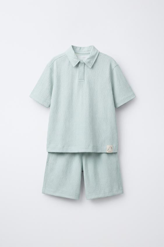 TEXTURED POLO SHIRT AND BERMUDA SHORTS SET | Zara US