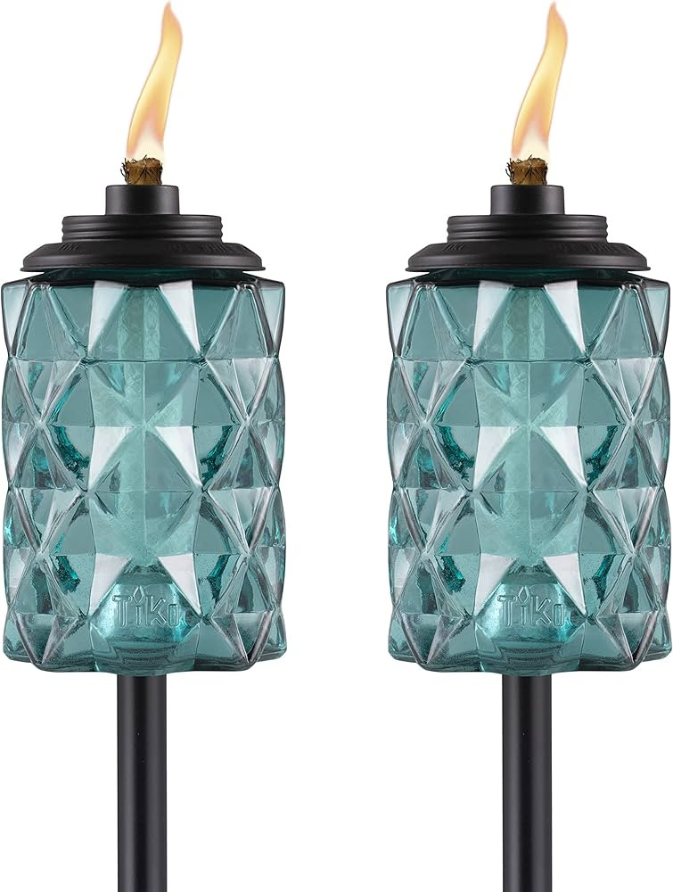TIKI Brand 2-Pack Topaz Blue Glass Easy Install Tiki Torch, Outdoor Decorative Lighting for Lawn ... | Amazon (US)