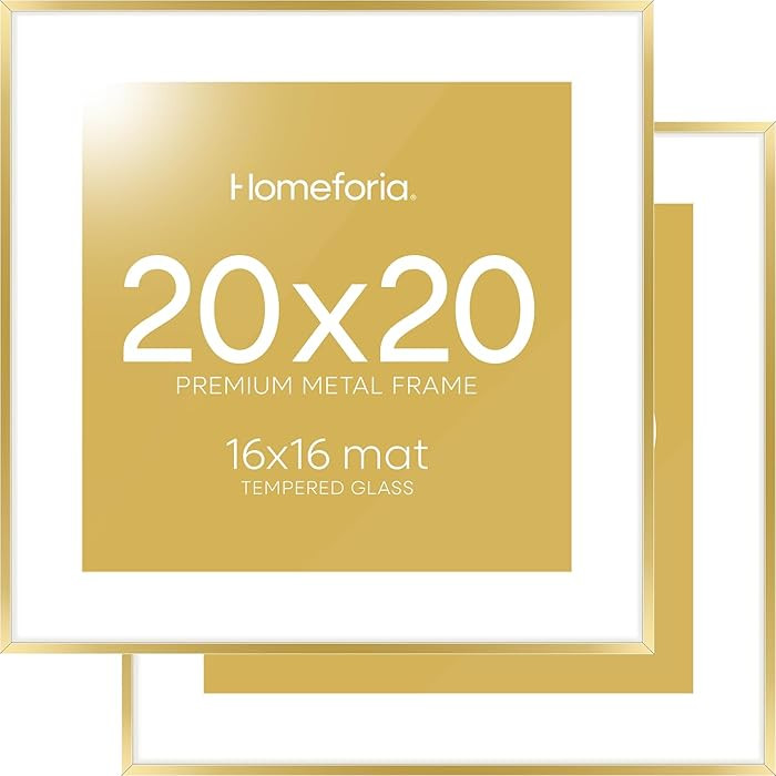 Homeforia 20x20 Picture Frame Gold, High End Metal 20 x 20 Square Poster Frame with Mat 16 x 16 P... | Amazon (US)