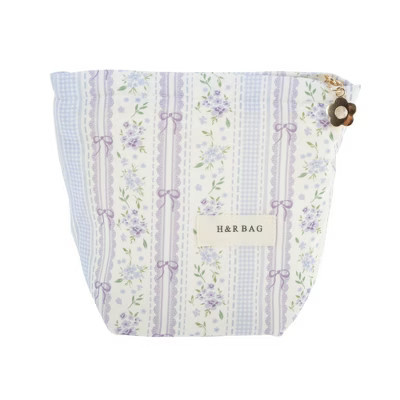 Unique Bargains Lightweight Makeup Bag 1Pc Purple Clutch Bow Floral Small | Target