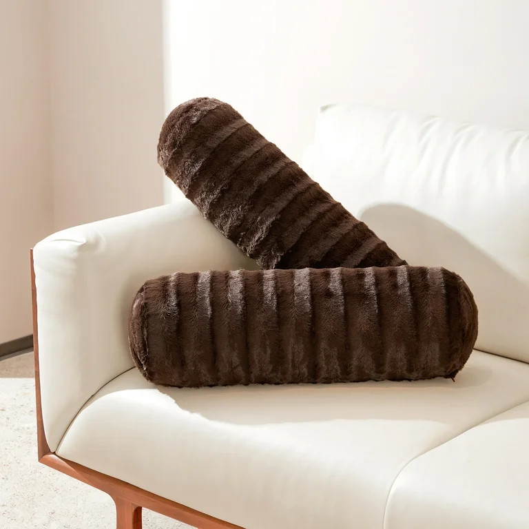Cheer Collection Faux Fur Bolster Pillow, Chocolate | Walmart (US)