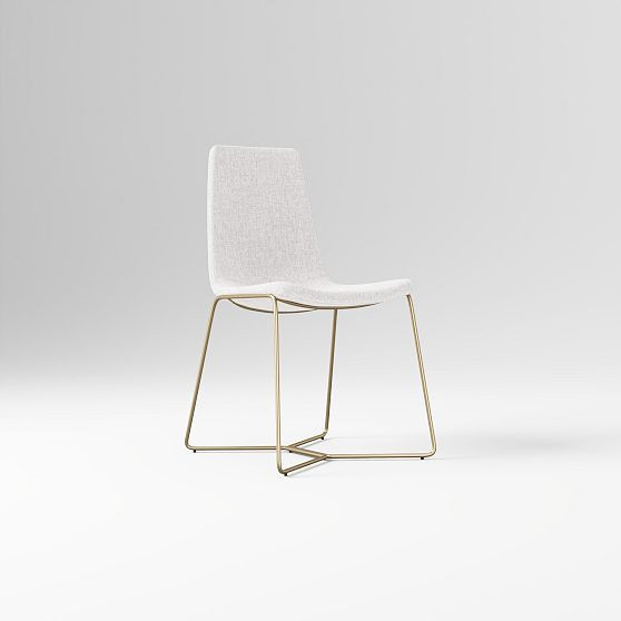 Slope Dining Chair, Set of 2, Performance Coastal Linen, White, Champagne Bronze | West Elm (US)