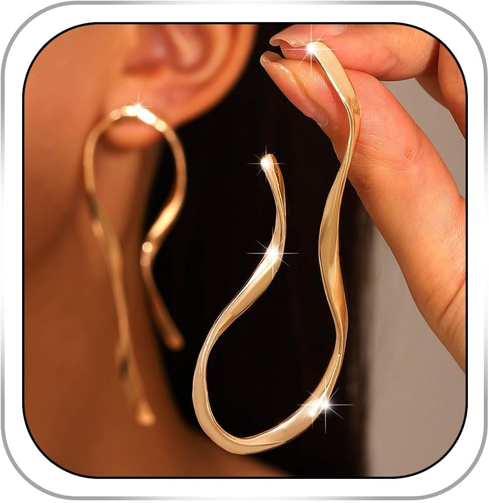 Geometric Dangle Earrings Gold Irregular Spiral Earrings Asymmetrical Threader Earrings for Women | Amazon (US)