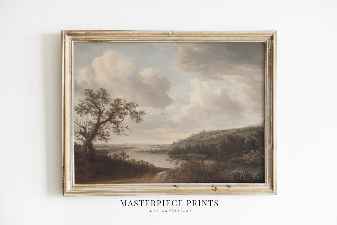 Muted Autumn Landscape Painting, Vintage Neutral Wall Print, Rustic Wall Decor | PRINTABLE Digita... | Etsy (US)