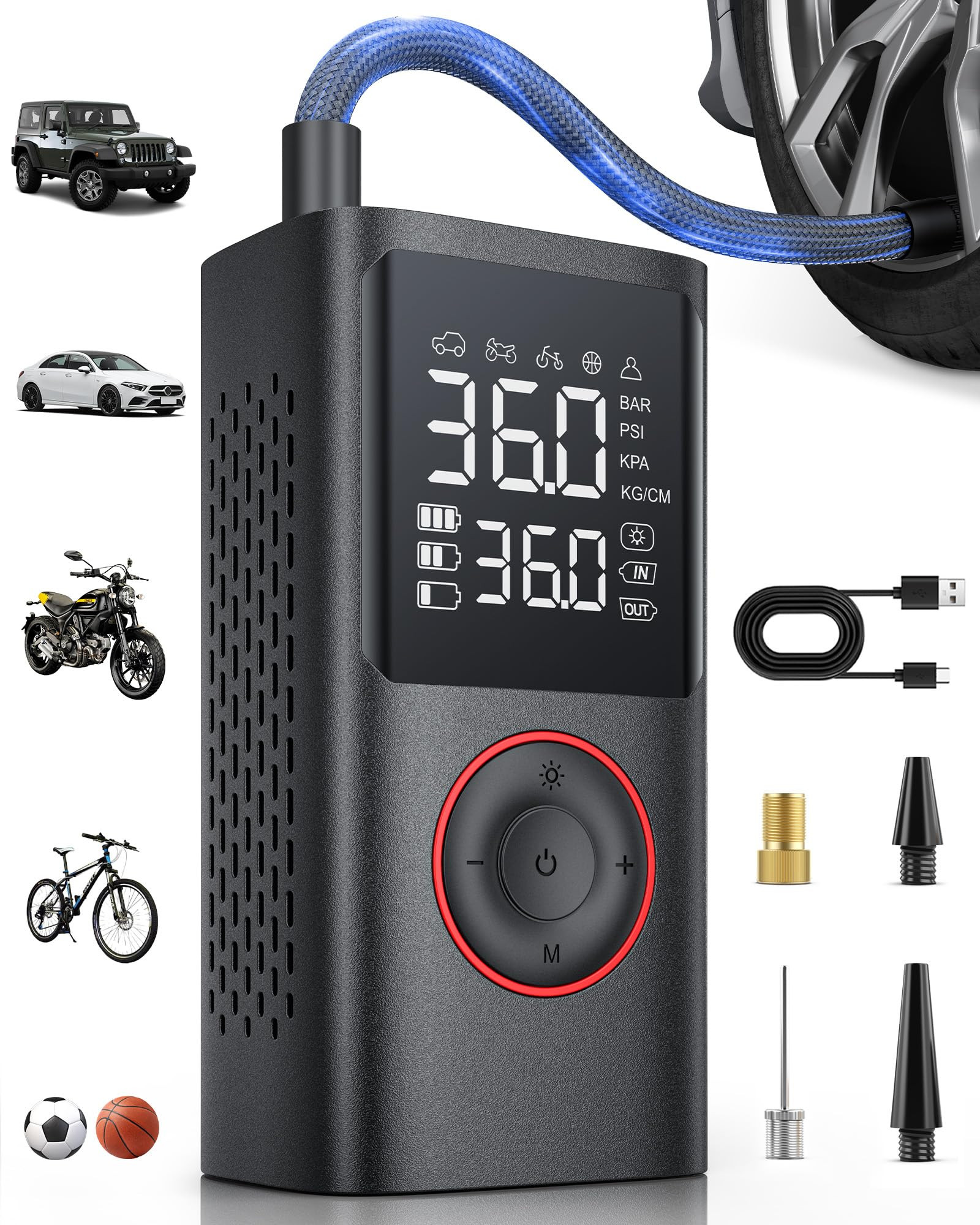 Tire Inflator Portable Air Compressor, 150 PSI Cordless Bike Pump, Air Pump for Auto, Motorcycle,... | Amazon (US)