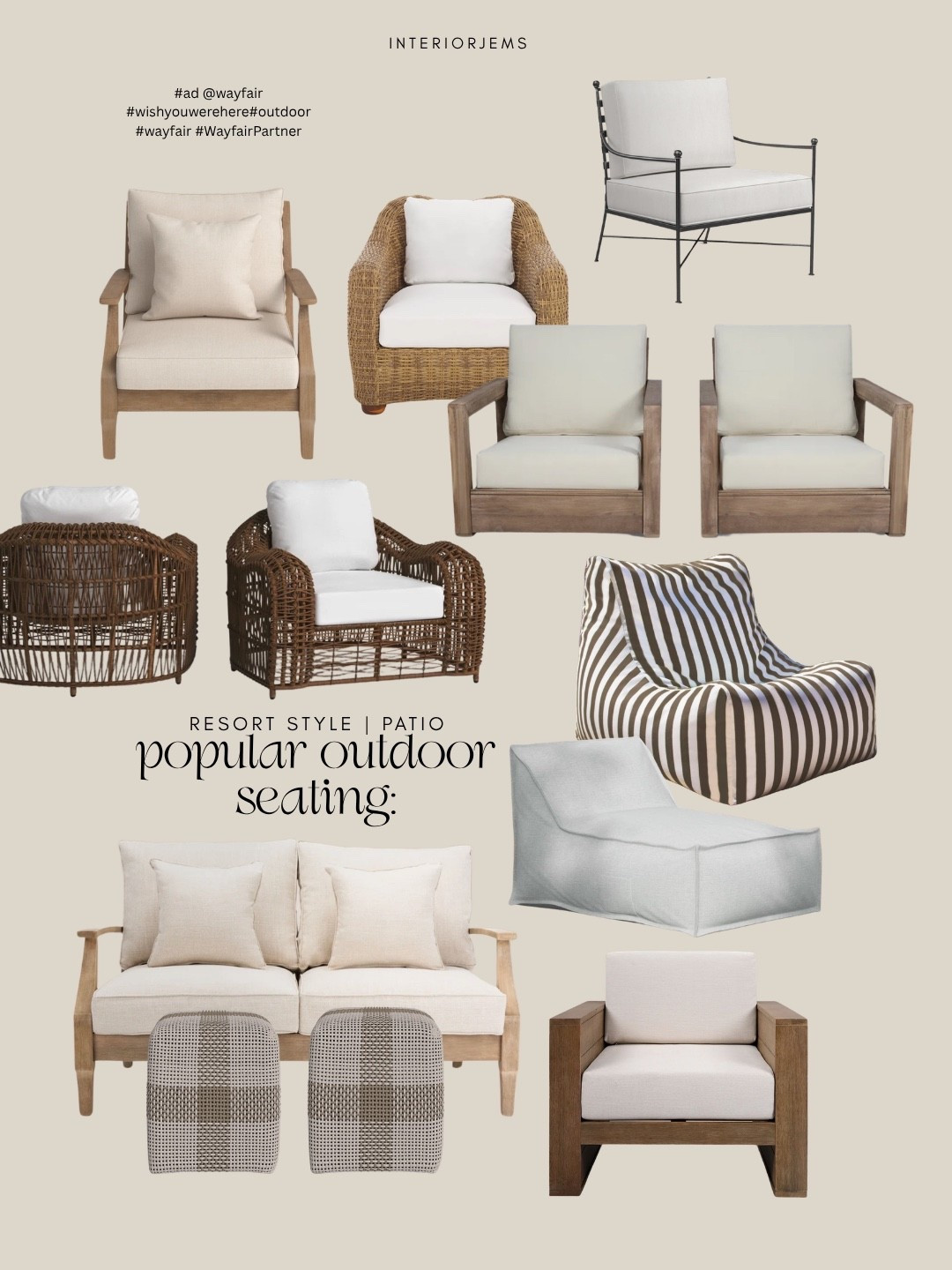 #Ad these outdoor pieces bring that true resort feel home

From modern to traditional to soft European inspired styles, these are the kind of seating pieces that instantly elevate your patio. A few of these honestly feel like something you’d see at a high-end resort, but still livable for everyday.

The loveseat setup is one of my favorites it looks so luxe and pulled together without feeling overdone. And the mix of textures from wood to wicker to metal keeps everything feeling layered and designer.

@wayfair #wishyouwerehere#outdoor #wayfair #WayfairPartner

#LTKHome #LTKSaleAlert