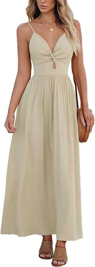 CUPSHE Women Casual Dress Beach Sleeveless V Neck Summer Cutout Spaghetti Straps Formal Maxi Sun ... | Amazon (US)
