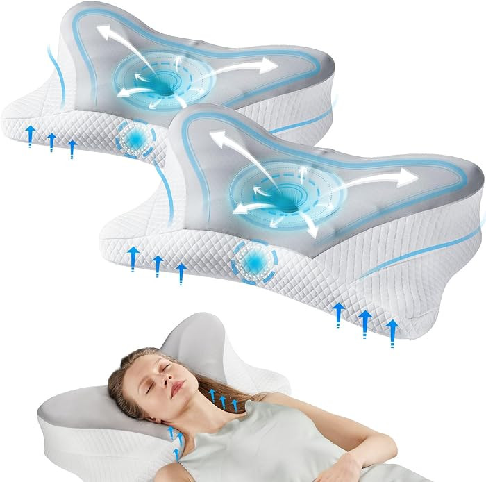 OLIXIS Set of 2 Ergonomic Cervical Pillows, Cooling Memory Foam Contour Pillow, Neck Support Pill... | Amazon (US)