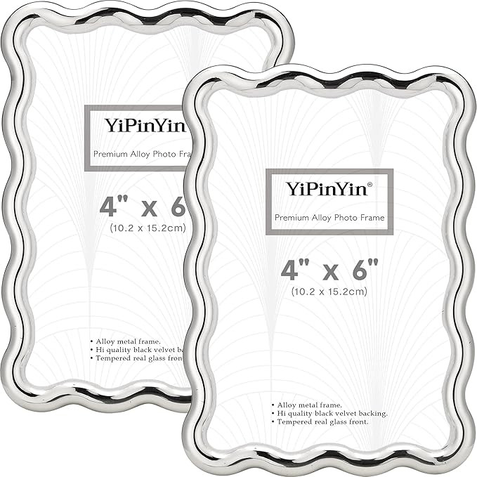 YiPinYin 4x6‘’ Silver Picture Frames Set of 2,High-End Heavy Duty Zinc Alloy Photo Frames wit... | Amazon (US)