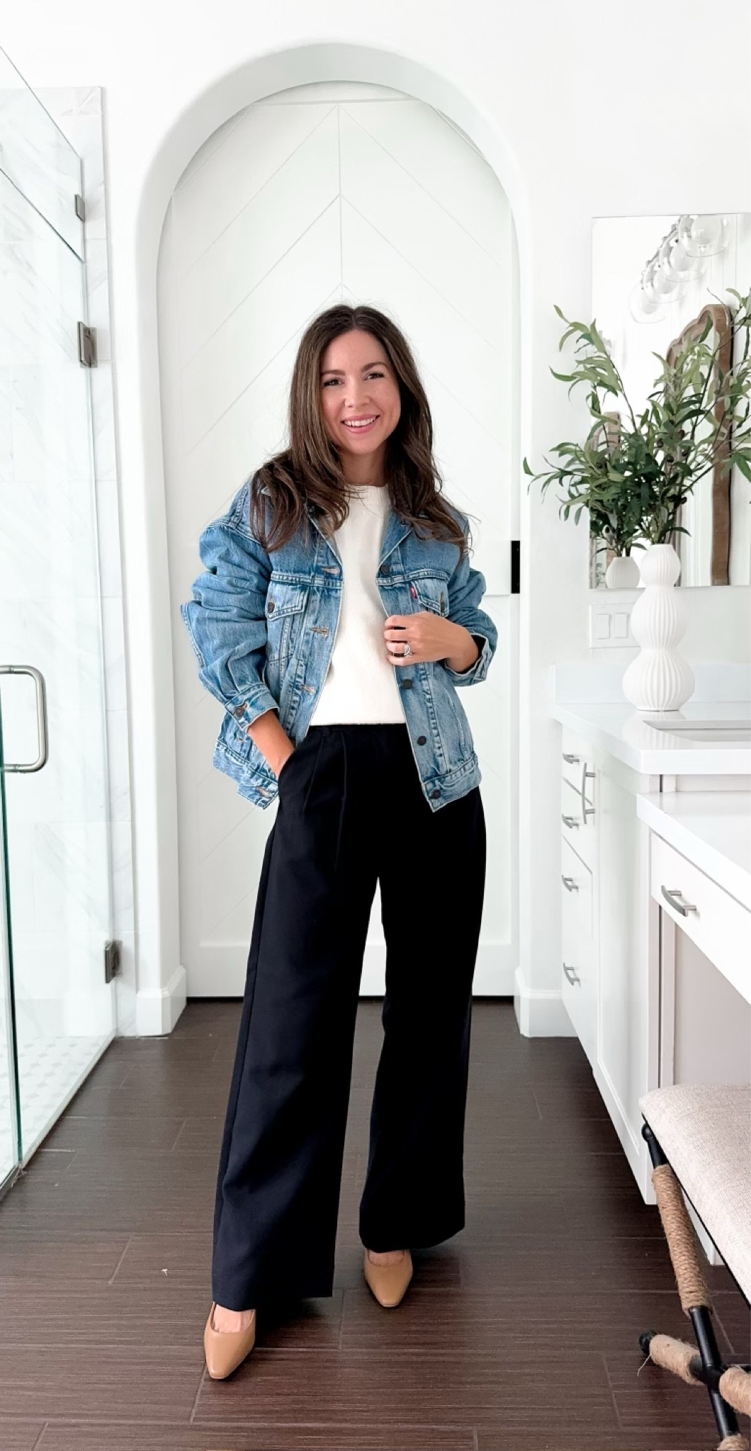 Office Outfit Inspo. Business Casual. Workwear. Chic Style. Mom Outfit.  Casual Outfit. Denim jacket. Nude heels  

#LTKSeasonal #LTKWorkwear #LTKStyleTip