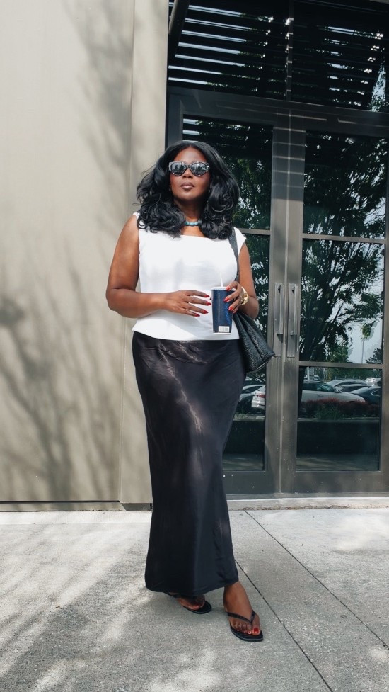 A black satin skirt and white top will always be a vibe.

#LTKsummer #LTKmidsize #LTKmodest