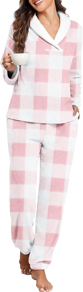 PrinStory Womens Pajamas Winter Soft Fluffy Pajama Set Fuzzy Warm Pjs Flannel 2 Piece Plush Sleep... | Amazon (US)