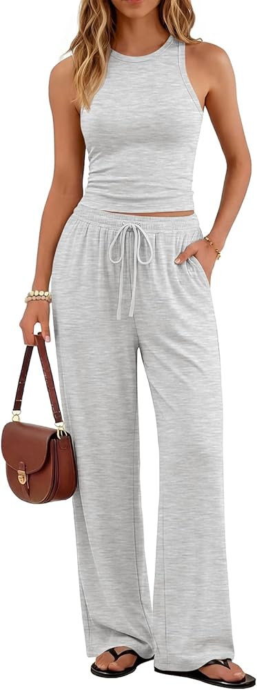 Trendy Queen Women's 2 Piece Summer Lounge Sets Butter Soft Tank Top & High Waisted Wide Leg Pant... | Amazon (US)