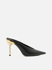 Scarpin Preto Couro Salto Fino Dourado Aberto | ZZ Mall (BR)