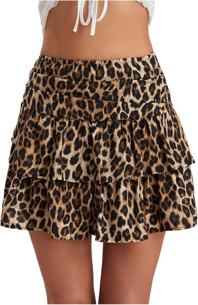 Floerns Women's Y2k Cheetah Print Skirts Tiered Layered Leopard Cute Mini Skirts | Amazon (US)