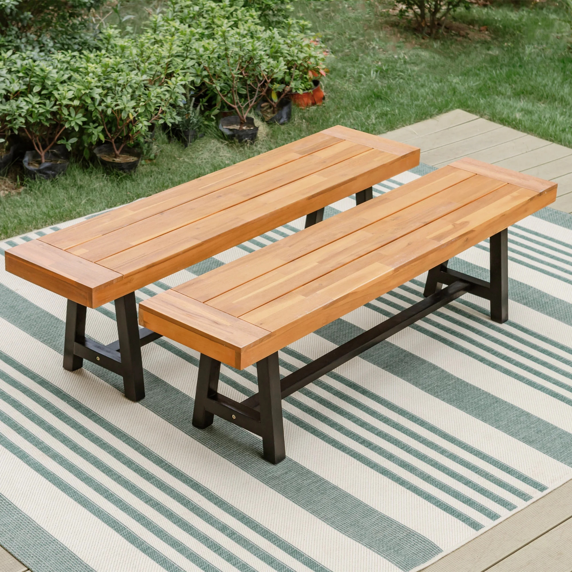 Clearance! MF Studio 2PCS Patio Wood Benches Patio Bench Chairs Suitable for 4 People | Walmart (US)