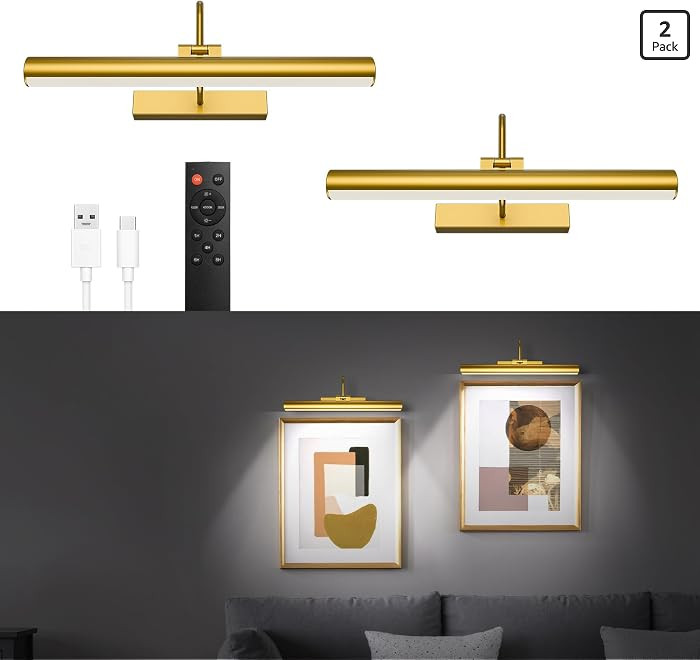 13" Rechargeable Picture Light for Wall Art, Battery Operated Wireless LED Art Light with Remote,... | Amazon (US)