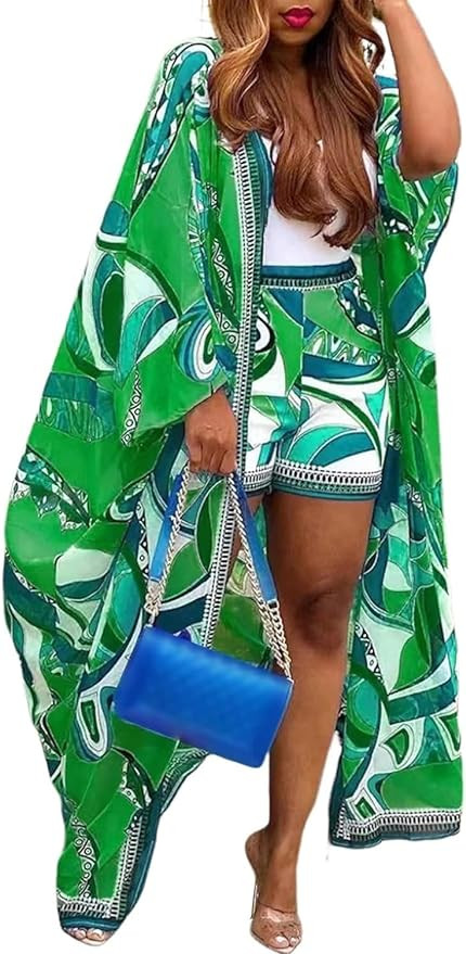 QegarTop Kimono Shorts Set for Women Two Piece Summer Vacation Outfits Flowy Beach Cover up Duste... | Amazon (US)