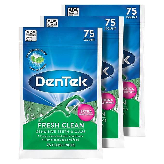 DenTek Fresh Clean Floss Picks, For Extra Tight Teeth, 75 Count, 3 Pack | Amazon (US)