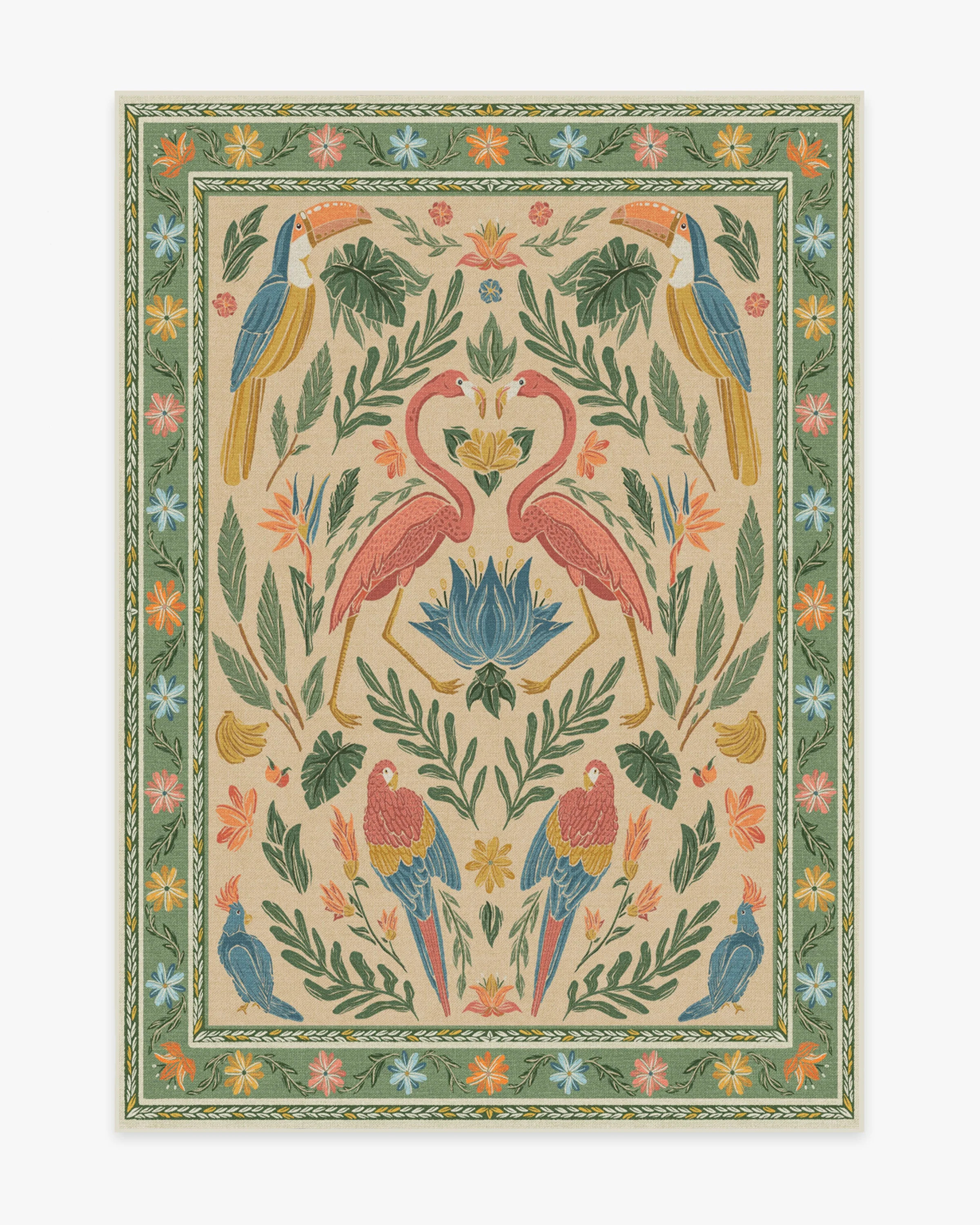 Iris Apfel Birds Of A Feather Green & Peach Tufted Rug | Ruggable | Ruggable