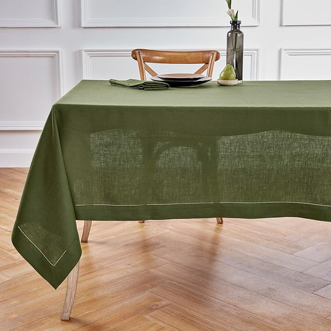 Solino Home Olive Linen Tablecloth 60 x 120 Inch – 100% Pure Linen Classic Hemstitch Tablecloth... | Amazon (US)