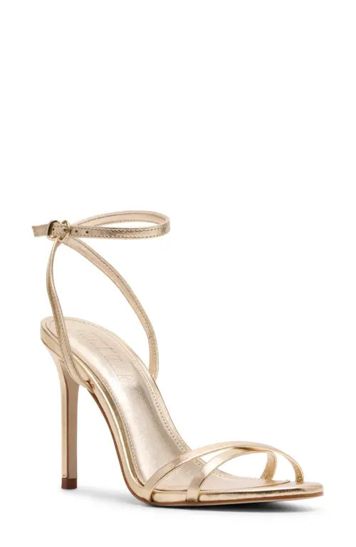 Steve Madden Ankle Strap Stiletto Sandal in Gold Leather at Nordstrom, Size 5.5 | Nordstrom