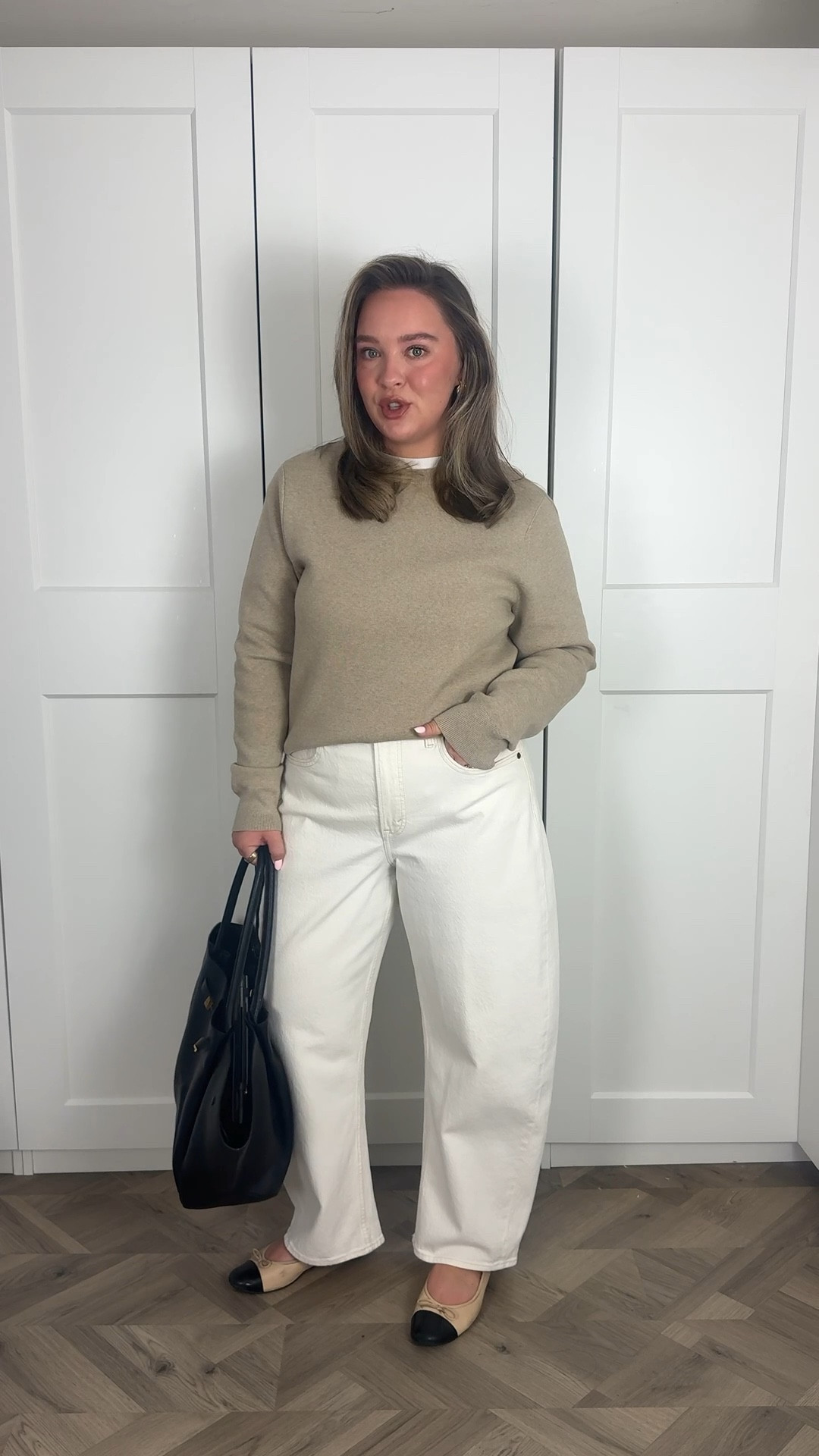 midsize petite 30 something year old OOTD for the office 👩🏼‍💻

I wear:
- a small in the tshirt
- medium in the knit
- 31 short in the jeans 

#LTKmidsize #LTKworkwear #LTKjeans